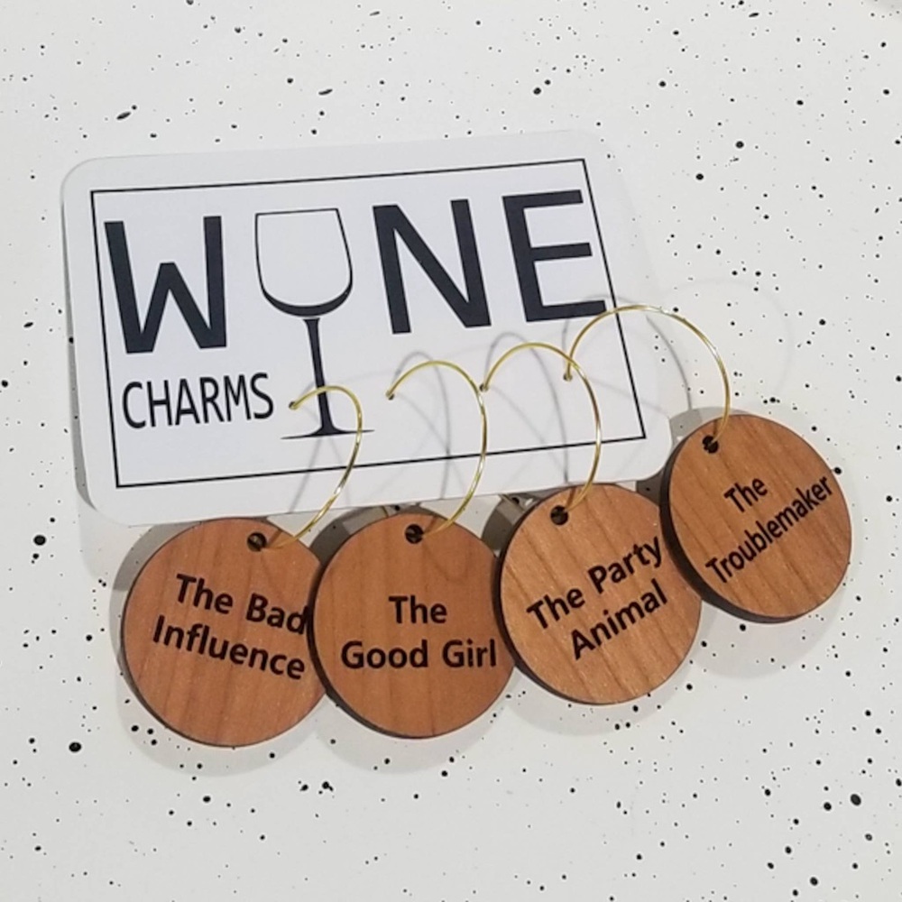 Party Animal Wine Charms: Cherry Wood